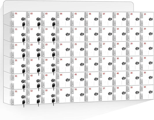 60 Slots Clear Acrylic Cell Phone Locker Box Wall-Mounted with Keys, Lockable Secure Storage Cabinet for Classroom Office Gym, Multi-Use Phone Lock Organizer for Employees Students (Large)