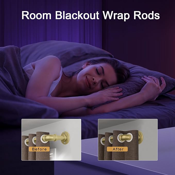 Gold Curtain Rods 18 to 120 in,Wraparound Curtain Rods,Adjustable Length,1 in Diameter Pipe,Wall or Ceiling Mounted,for Bedroom and Living Room (Gold 18” to 120”)