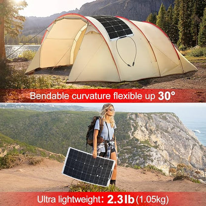 DOKIO 600W (6×100W) Flexible Solar Panels 18V Monocrystalline for 12V Battery Charging, Semi-Flexible ETFE with MC4, Series or Parallel Expansion for RV Boat Van Camper Trailer Off-Grid Power