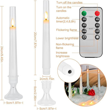 Comenzar 12PC Flameless Taper Candles - LED Candles, Flickering Design with Base, Perfect for Home, Windows，Decoration，Weddings, Parties (White)