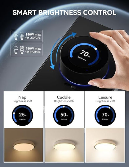 ELEGRP WiFi Smart Rotary Traic Dimmer with 1.8 inch TFT Display Screen, Single Pole, Needs Neutral Wire, 2.4GHz Wi-Fi, Compatible with Alexa and Google Home, No Hub Required, UL Listed, 2 Pack, Black