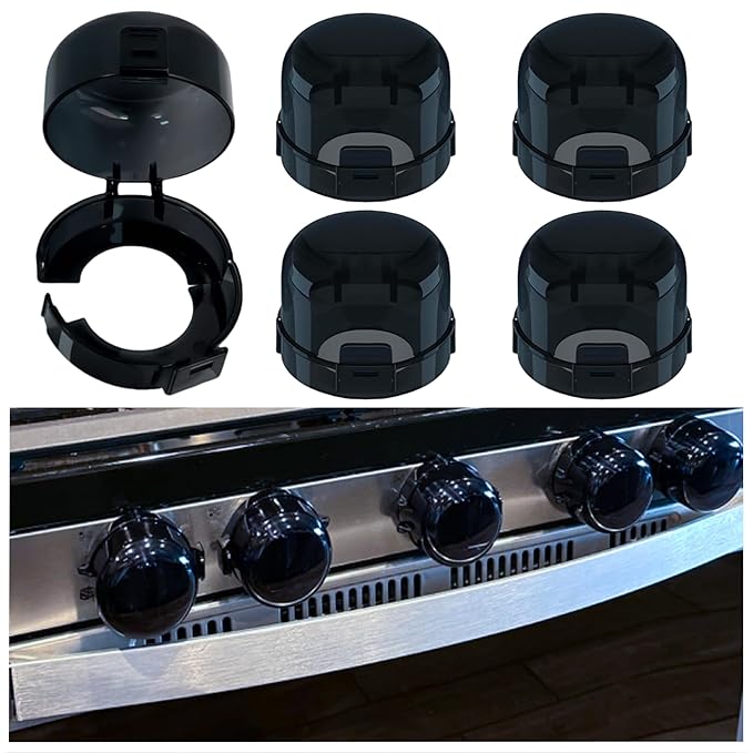 Stove Knob Covers for Baby Safety (5 Pack), Stove Knob Safety Covers, Prevent Kids-Pets from Gas Stove Knob Locks, Childproof Oven Lock Knob Covers with Adhesive, Heat-Resistant Upgraded-Black