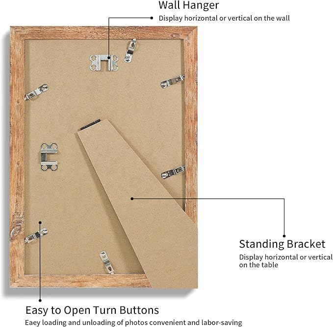 iRahmen 8x12 Picture Frame with HD Tempered Glass, Display Pictures 6x9 with Mat or 8 x 12 Without Mat, Wood Photo Frame for Tabletop and Wall (Rustic Brown, 1 Pack)