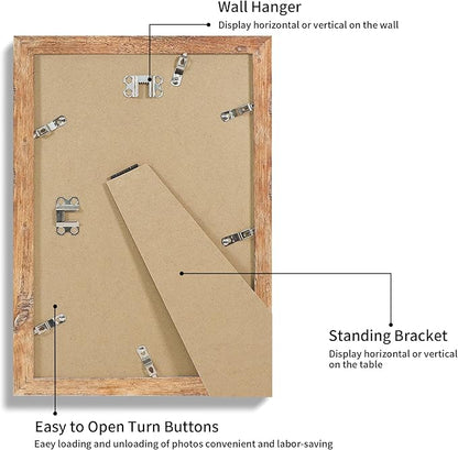iRahmen 8x12 Picture Frame with HD Tempered Glass, Display Pictures 6x9 with Mat or 8 x 12 Without Mat, Wood Photo Frame for Tabletop and Wall (Rustic Brown, 1 Pack)