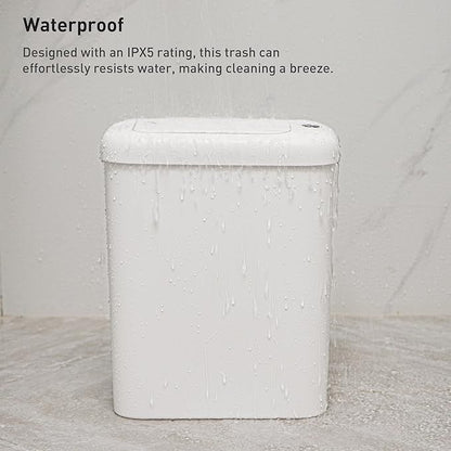 EKO Automatic Bathroom Trash Can with Lid, 2.6 Gallon Slim Touchless Garbage Can, Waterproof Motion Sensor Trash Bin for Bathroom, Office, Kitchen, White