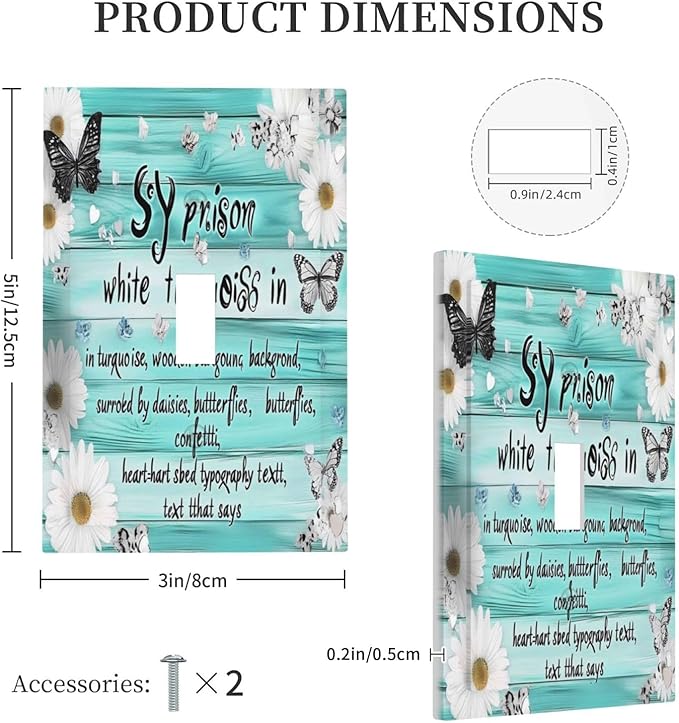 Teal Butterfly Daisy Rustic Wooden Signs Decorative Light Switch Cover 1 Gang Single Toggle Device Electrical Faceplate Switchplates Decorator Outlet Wall Plate For Farmhouse Cabin Decor