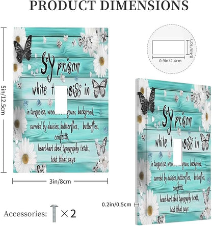 Teal Butterfly Daisy Rustic Wooden Signs Decorative Light Switch Cover 1 Gang Single Toggle Device Electrical Faceplate Switchplates Decorator Outlet Wall Plate For Farmhouse Cabin Decor