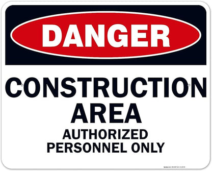 Danger Construction Area Sign, Authorized Personnel Only Sign, 24x30 Inches, Rust Free .063 Aluminum, Fade Resistant, Indoor/Outdoor Use, Made in USA