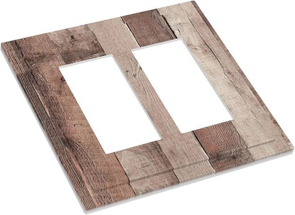 Decorative Outlet Covers Retro Wood Brown Farmhouse Barn Wooden 2 Gang Double GFCI Rocker Electrical Wall Panels Light Switch Cover Plate for Farmhouse Cabin Decor