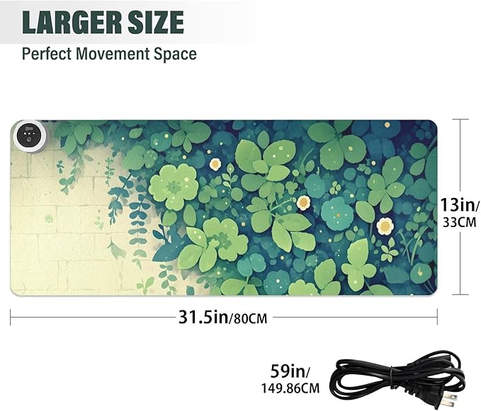 Large Heated Mouse Pad,Leather Desk Mat,31.5"x13",Hand Warmer Pads for Desk,Leaf(Green)
