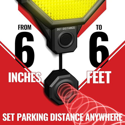 STKR Garage Parking Sensor – Adjustable Ultrasonic Car Stop Assistant with Red/Yellow/Green LED Display – Set Stop Distance 6"–6 ft – Battery or USB Powered – Easy Wall-Mount Install – Dark Grey