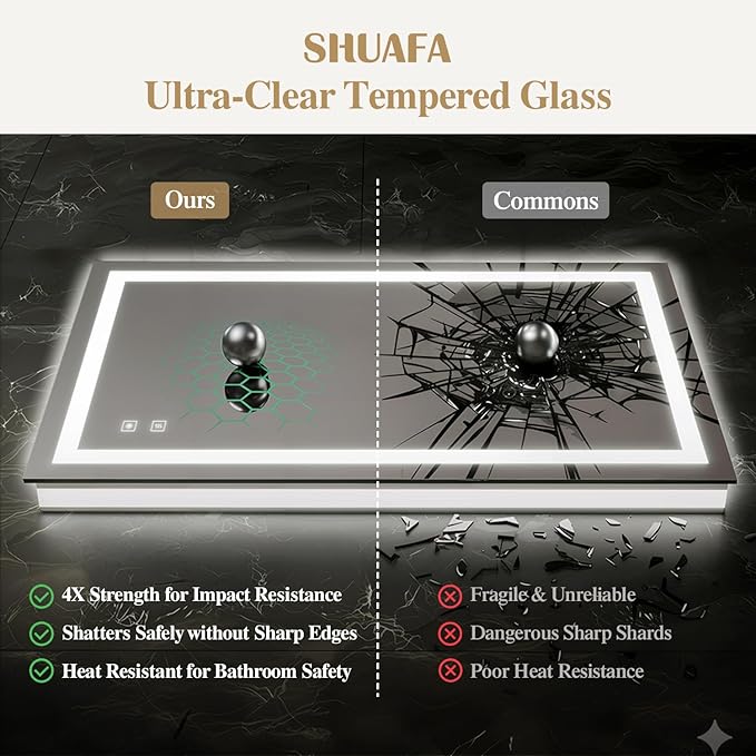 36X36 Inch LED Bathroom Mirror with Lights, Frontlit+ Backlit Bathroom Vanity Mirror for Wall, Ultra-Clear Tempered Glass, Shatter-Proof, Anti-Fog and Memory Function, ETL Listed
