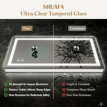 30X36 Inch LED Bathroom Mirror with Lights, Frontlit+ Backlit Bathroom Vanity Mirror for Wall, Ultra-Clear Tempered Glass, Shatter-Proof, Anti-Fog and Memory Function, ETL Listed