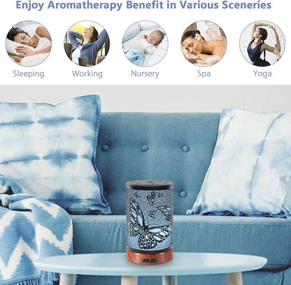 EQUSUPRO Essential Oil Diffuser 150ml Black Metal Aromatherapy Oil Diffuser Ultrasonic Cool Mist Diffuser with Auto Shut-Off Protection,7 Colors Changed LED for Home Office SPA Yoga