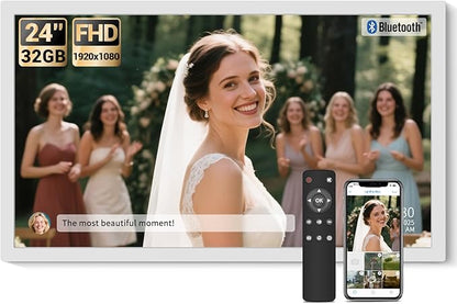 BSIMB Large Digital Picture Frame 24 Inch, 1920x1080 FHD WiFi Digital Photo Frame Electronic 32GB Display, Wall Mount Included, Share Pictures/Videos via App Easy Setup Gifts for Mom(Non-Touch), White