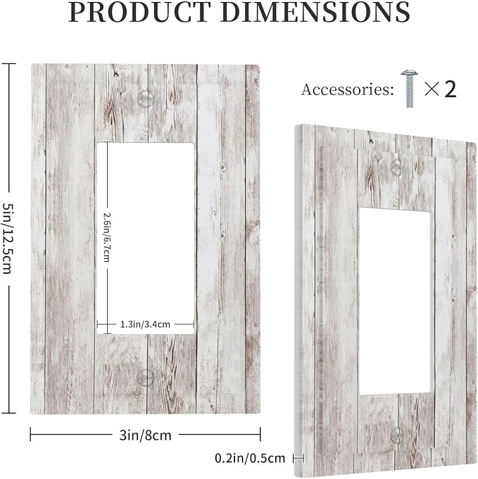 Decorative Outlet Covers Rustic Vintage White Wood Grain 1 Gang Single Rocker Light Switch Cover Plate Wall Plates GFCI Faceplate for Farmhouse Home Decor
