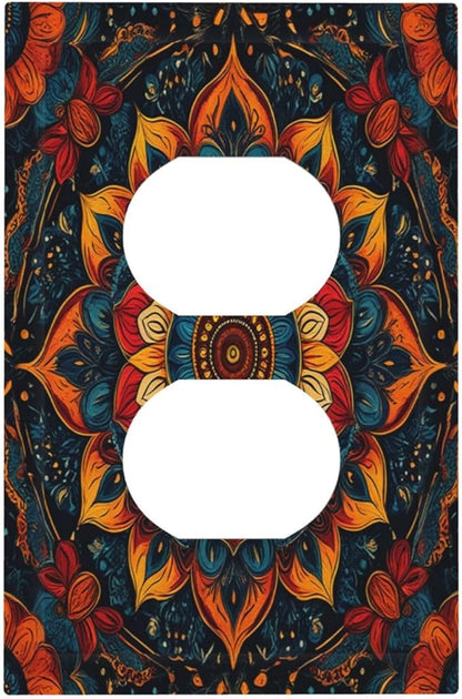 Boho Colorful Mandala 1 Gang Duplex Receptacle Switch Wall Plate Decorative Switchplate Outlet Covers Electrical Plug Cover Faceplate for Bathroom Home Decor 5 X 3 IN