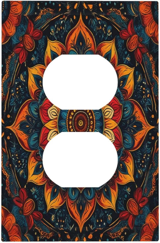 Boho Colorful Mandala 1 Gang Duplex Receptacle Switch Wall Plate Decorative Switchplate Outlet Covers Electrical Plug Cover Faceplate for Bathroom Home Decor 5 X 3 IN