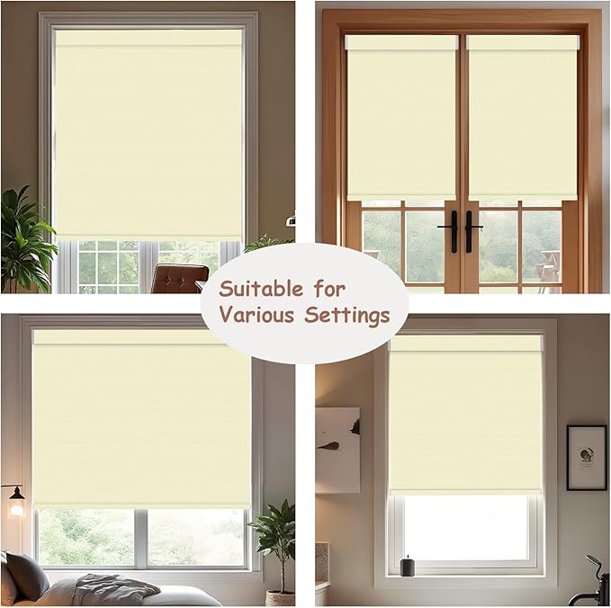 Motorized Roller Blinds with Remote, 100% Blackout Automatic Roller Shades for Bedroom, Bathroom, and Living Room, Customized Size, Creamy White