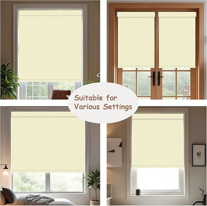 Motorized Roller Blinds with Remote, 100% Blackout Automatic Roller Shades for Bedroom, Bathroom, and Living Room, Customized Size, Creamy White