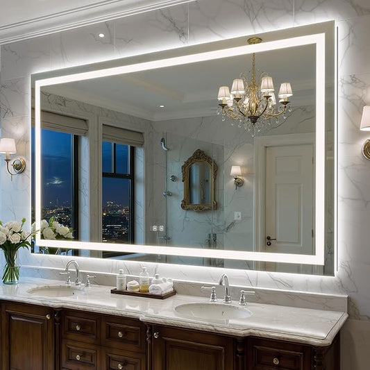72X40 Inch LED Bathroom Mirror with Lights, Frontlit+ Backlit Bathroom Vanity Mirror for Wall, Ultra-Clear Tempered Glass, Shatter-Proof, Anti-Fog and Memory Function, ETL Listed