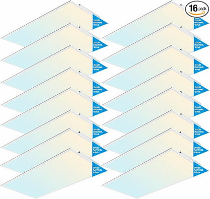 2x4 FT LED Light Flat Panel, 40-72W, 5 CCT 3K | 3.5K | 4K | 5K | 6.5K, Dimmable Recessed Drop Ceiling Lights, 3750/5000/6250/7500/9000 Lumens, Lay in Fixture for Office, 120-277V, UL DLC (16 Pack)