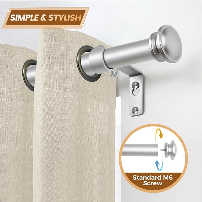 TONIAL 2 Pack Curtain Rods for Windows 48 to 84 Inch, Telescoping Splicing 3/4 Inch Single Rods for Windows Decorative Drapery Rod 32 to 86 with Small Finial, Silver