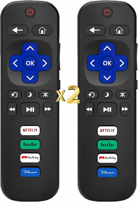 (Pack of 2) Compatible with Roku TV Remote Control Replacement, TCL Roku, Hisense, Sharp, Onn Roko, Element, RCA Roko Smart TV Series (No Voice, Not for Ruku-Stick/Box). 1 Year Warranty.