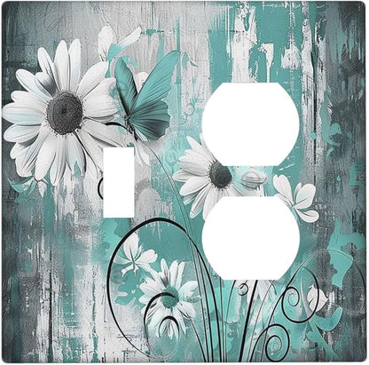 Wallplates Teal Daisy Floral Vintage Wood Plank 1 Toggle 1 Duplex Switch Plate Electrical Gfci Faceplate Decorative Light Switch Covers For Farmhouse Cabin Decor