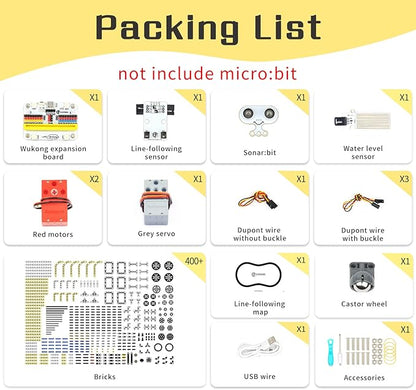 ELECFREAKS microbit 32 in 1 Wonder Sensor Kit, Makecode Programmable Learning Kit with Building Bricks/Sensors/Wukong Expansion Board(Without Micro:bit)