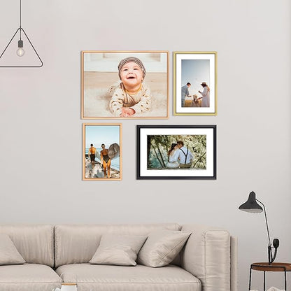3x5 Picture Frame Set of 3, Brass Aluminum Metal Photo Frames with HD Glass, Fits 2x3 with Mat or 3 x 5 without Mat, Display for Wall and Table