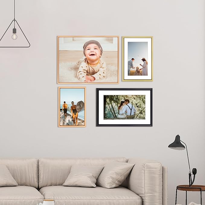 8x10 Picture Frame, Gold Aluminum Metal Photo Frames with HD Glass, Fits 5x7 with Mat or 8 x 10 without Mat, Display for Wall and Table