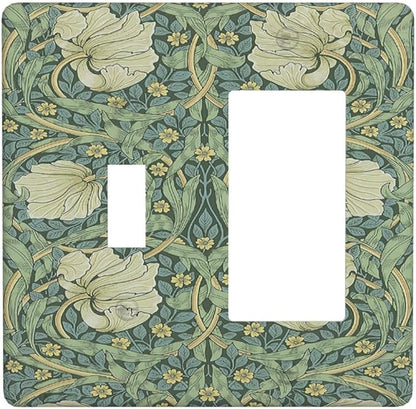 Outlet Covers Vintage Floral Plant Sage Green William Morris 1 Toggle 1 Rocker Combination Decorative Wall Plate Light Switch Cover Plate Electrical Switch Plates for Bedroom Home Decor