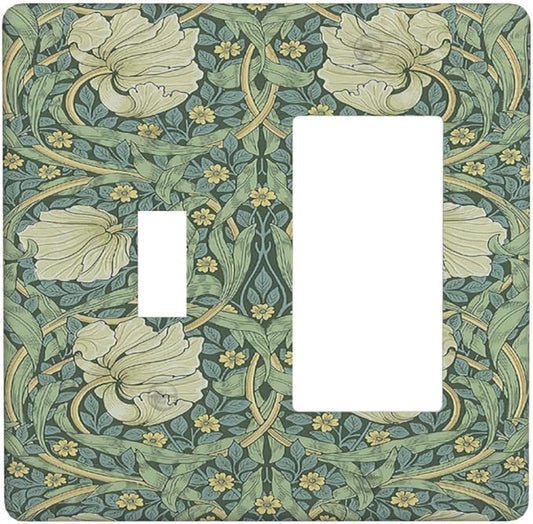 Outlet Covers Vintage Floral Plant Sage Green William Morris 1 Toggle 1 Rocker Combination Decorative Wall Plate Light Switch Cover Plate Electrical Switch Plates for Bedroom Home Decor