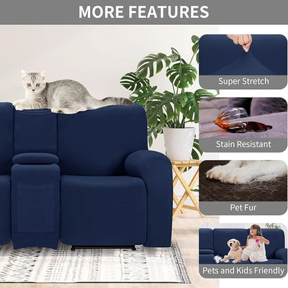 Easy-Going 100% Waterproof Recliner Console Cover, Stretch Middle Console Couch Covers for Reclining Sofas, Sectional L-Shape Furniture Protector for Kids & Pets, 1 Console Cover, Navy