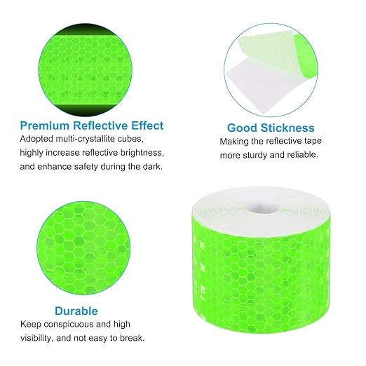PATIKIL 2 Inch x 33 ft Reflective Tape, 1 Roll Waterproof Self Adhesive High Visibility Caution Warning Safety Tape Reflector with Scraper for Trucks Trailers Cars, Green