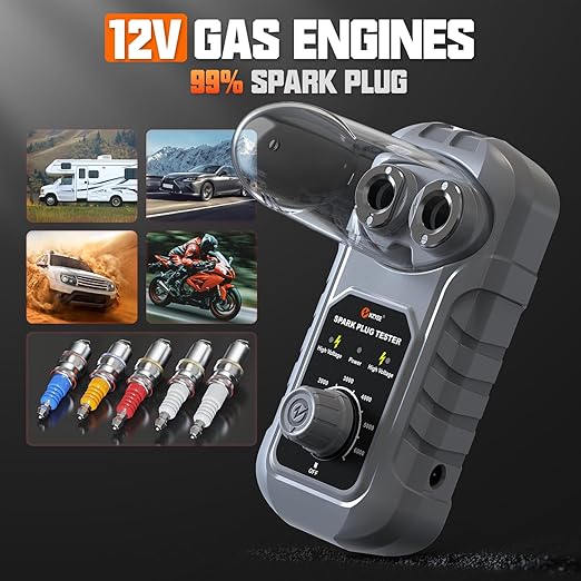 KZYEE KS40 Spark Plug Tester – Dual Hole, 0–6000RPM Adjustable, Real-Load Ignition Coil & Misfire Tool for 12V Gas Engines – Safe, Pro-Grade Tool for Car, Motorcycle & Small Engines