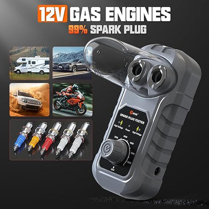 KZYEE KS40 Spark Plug Tester – Dual Hole, 0–6000RPM Adjustable, Real-Load Ignition Coil & Misfire Tool for 12V Gas Engines – Safe, Pro-Grade Tool for Car, Motorcycle & Small Engines