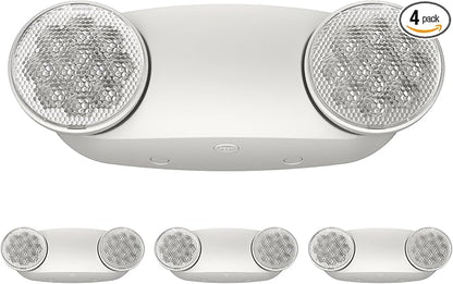 4 Pack White LED Emergency Lights with Battery Backup, Two Head Adjustable Emergency Lighting Fixtures-Fireproof Materials-Emergency Lighting Fixture/Emergency Light Home