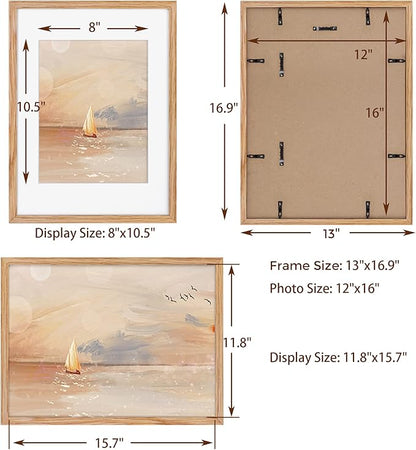 Fun Memories 12x16 Picture Frame Set of 3, Natural Oak Wood Frame 12 x 16 Poster Frame for Wall, 12"x16" Oak Wood Frame Matted to 8.5x11, Wood 12x16 Frames for Home Decor