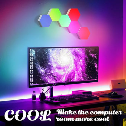 ODISTAR Hexagon Wall Light Panels (8 Pack)- Smart APP RGB Hexagonal LED Modular Lights with Remote Control,Music Sync Features for Gaming Rooms,Living Rooms, Bedrooms, DIY Enthusiasts and Gift Options