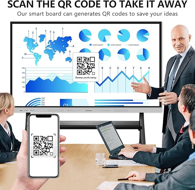 55 Inch Smart Board, 4K UHD Interactive Whiteboard with Auto Framing 4K AI-Camera and 100W Soundbar, All in One Digital Whiteboard for Classroom and Business- Android 14(8+128GB)