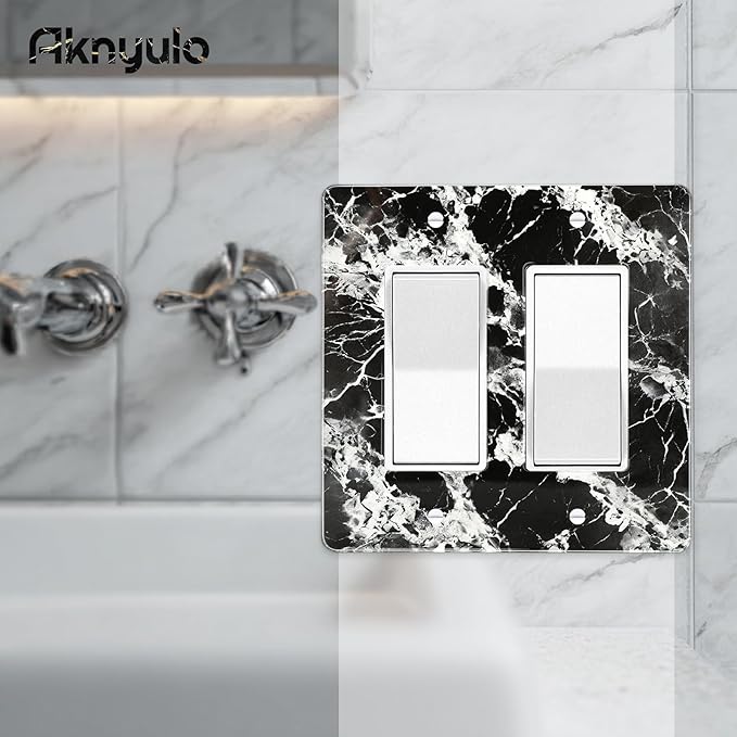Black White Marble Pattern Acrylic Wall Plate Cover Switch Plate Covers Cover Light Switch Cover Switch Cover Decorative Electrical Outlet Cover Plates Outlet Covers Switch Cover 2 Gang