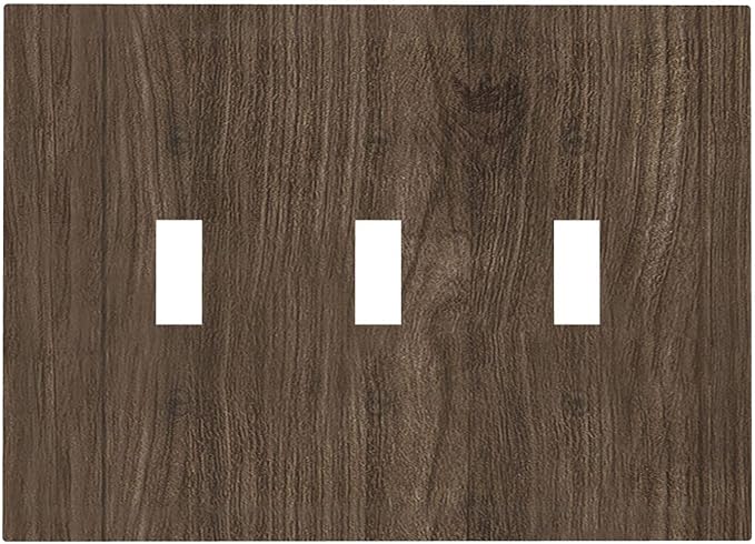 Decorative Light Switch Cover Plate Rustic Walnut Wood Grain 3 Gang Wall Plate Triple Toggle Switch Plate Covers Electrical Outlet Cover for Farmhouse Cabin Decor