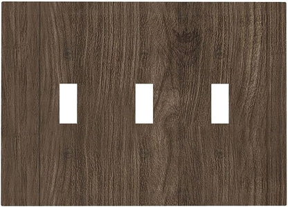 Decorative Light Switch Cover Plate Rustic Walnut Wood Grain 3 Gang Wall Plate Triple Toggle Switch Plate Covers Electrical Outlet Cover for Farmhouse Cabin Decor