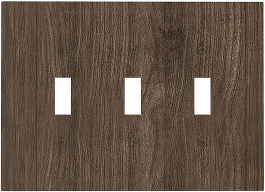 Decorative Light Switch Cover Plate Rustic Walnut Wood Grain 3 Gang Wall Plate Triple Toggle Switch Plate Covers Electrical Outlet Cover for Farmhouse Cabin Decor