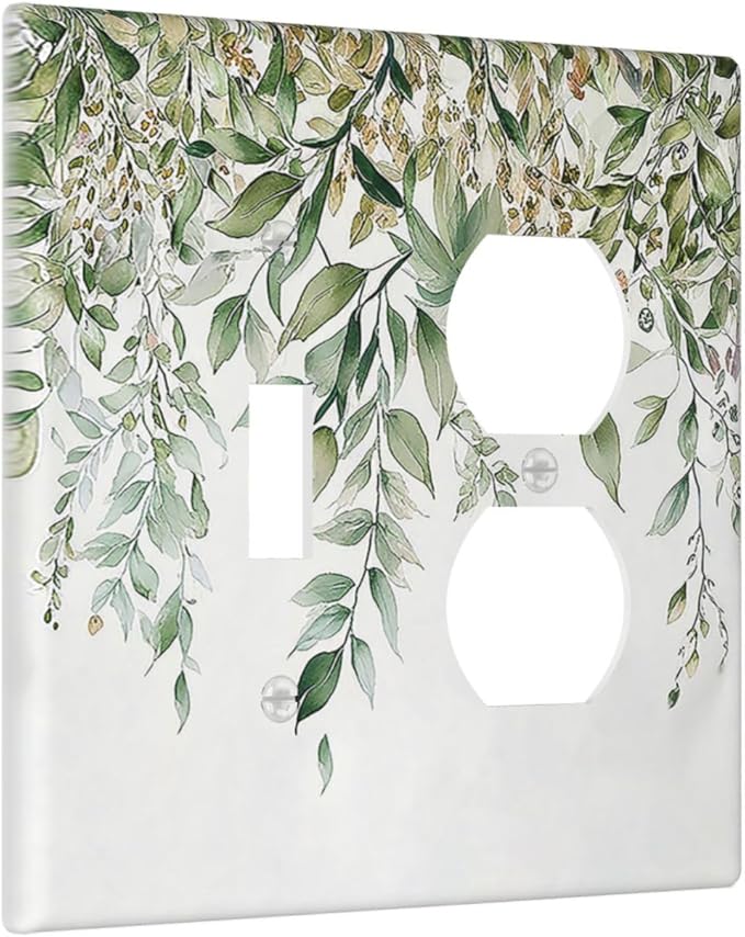 Wallplates Sage Green Eucalyptus Watercolor Plant Leaves 1 Toggle 1 Duplex Switch Plate Electrical GFCI Faceplate Decorative Light Switch Covers for Bedroom Bathroom Decor