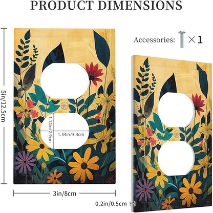 Abstract Minimalist Floral Botanical Boho Flower 1 Gang Duplex Receptacle Switch Wall Plate Decorative Switchplate Outlet Covers Electrical Plug Cover Faceplate for Bathroom Home Decor 5 X 3 IN
