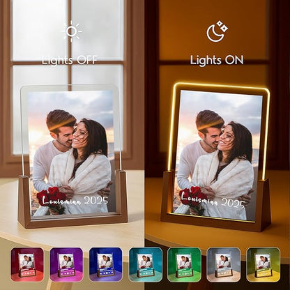 LOUISMIAA Customized Picture Frames with Night Light,Decorative Plaque Anniversary Birthday Mother’s Day Father’s Day Valentine’s Personalized Gifts for Boyfriend Girlfriend Couple Same Day Shipping