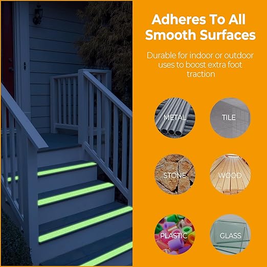 Glow in The Dark Tape, Anti Slip Glow Tape for Stairs, Glow in Dark Indoor or Outdoor, Visible at Night, Waterproof, Luminous Green, 2 Inch x 16 Feet